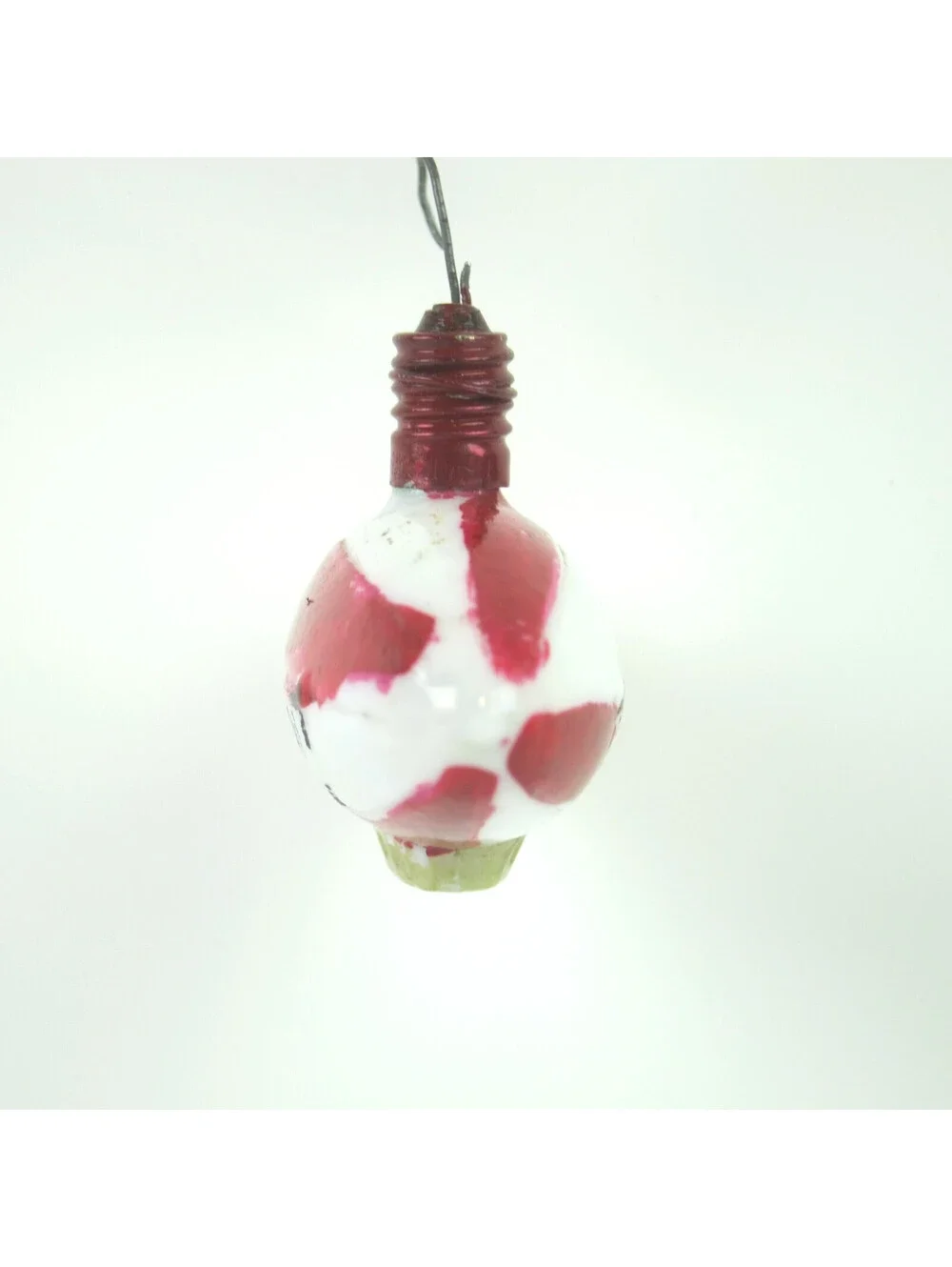 Vintage Milk Glass Zeppelin Bulb Christmas Ornament Red White Stripes Gold Blimp
